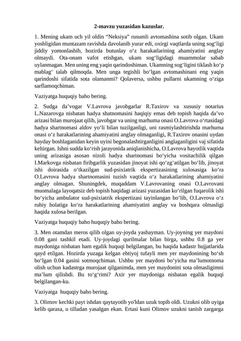 2-mavzu yuzasidan kazuslar 1