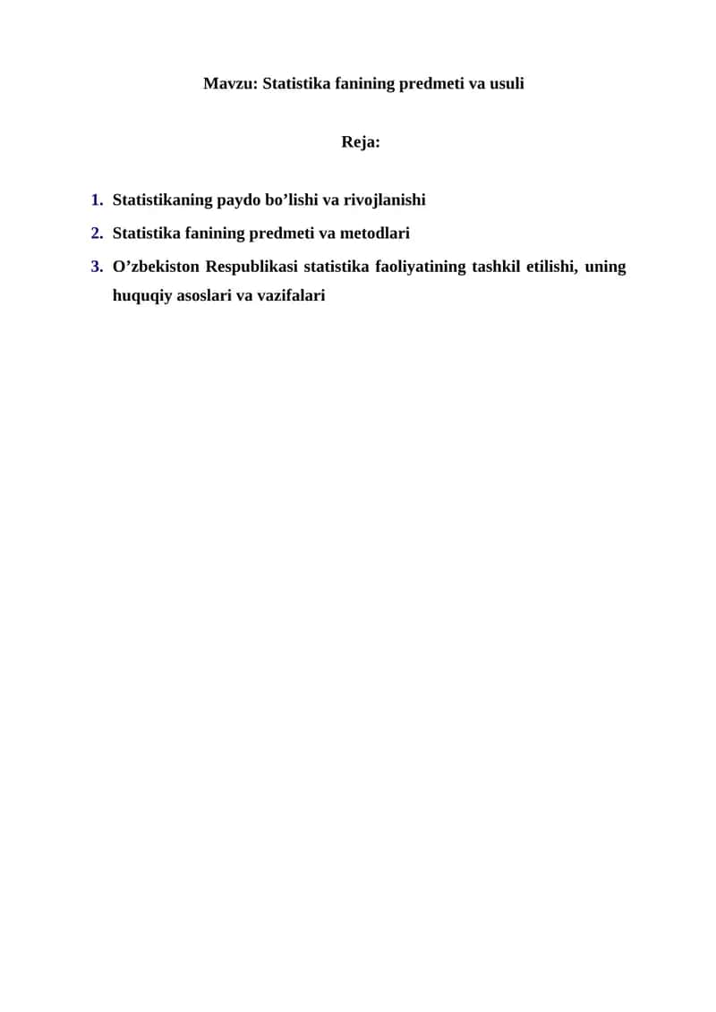 Statistika fanining predmeti va usuli 1