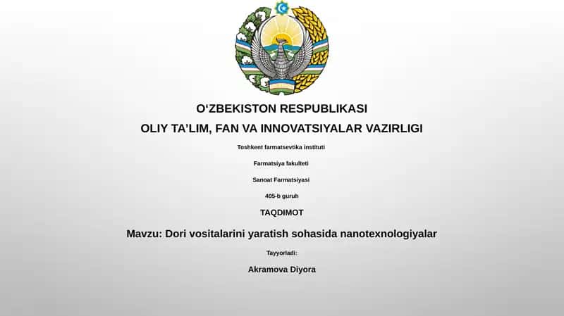 Nanotexnologiyalar va Dori Vositalar 1