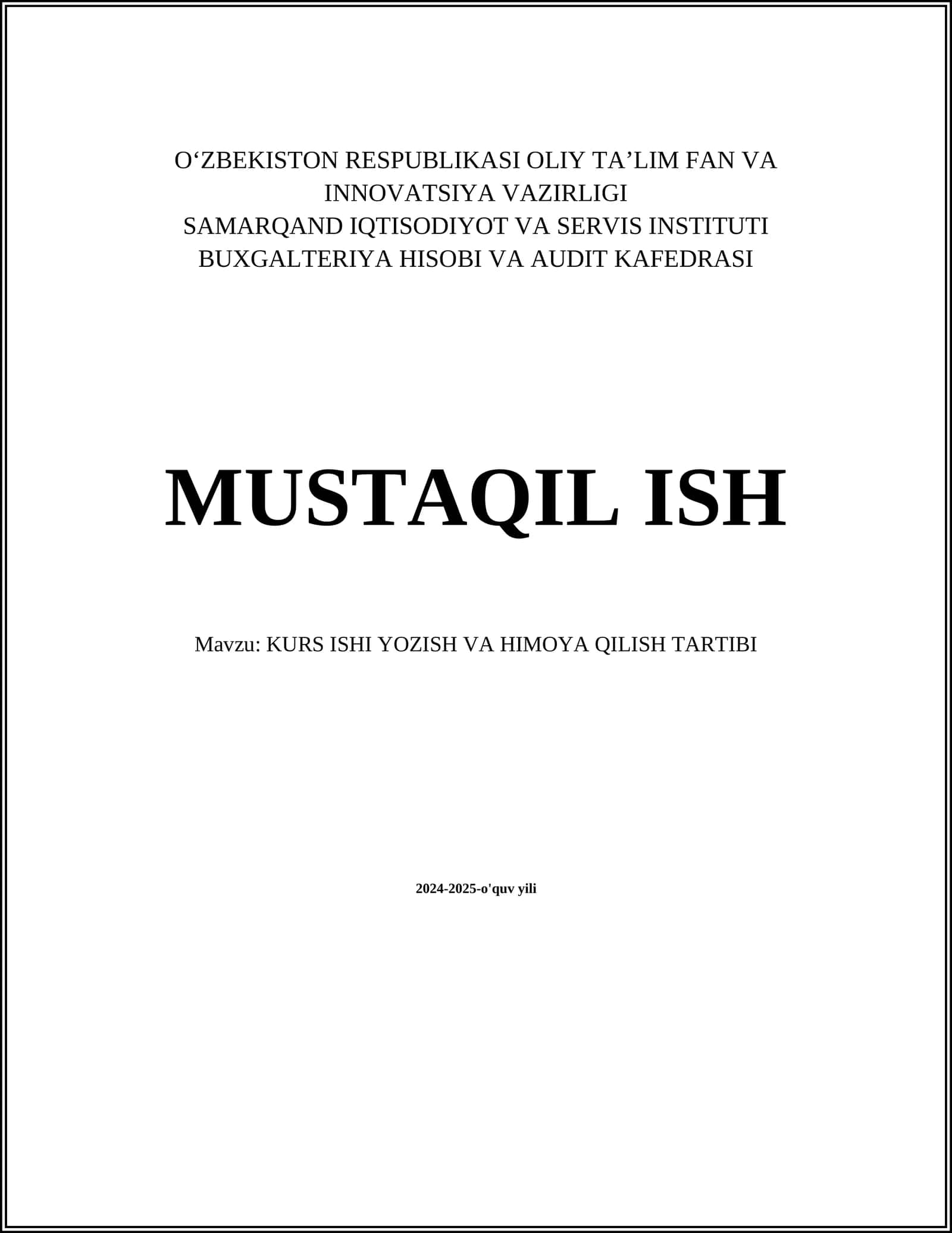 KURS ISHI YOZISH VA HIMOYA QILISH TARTIBI 1