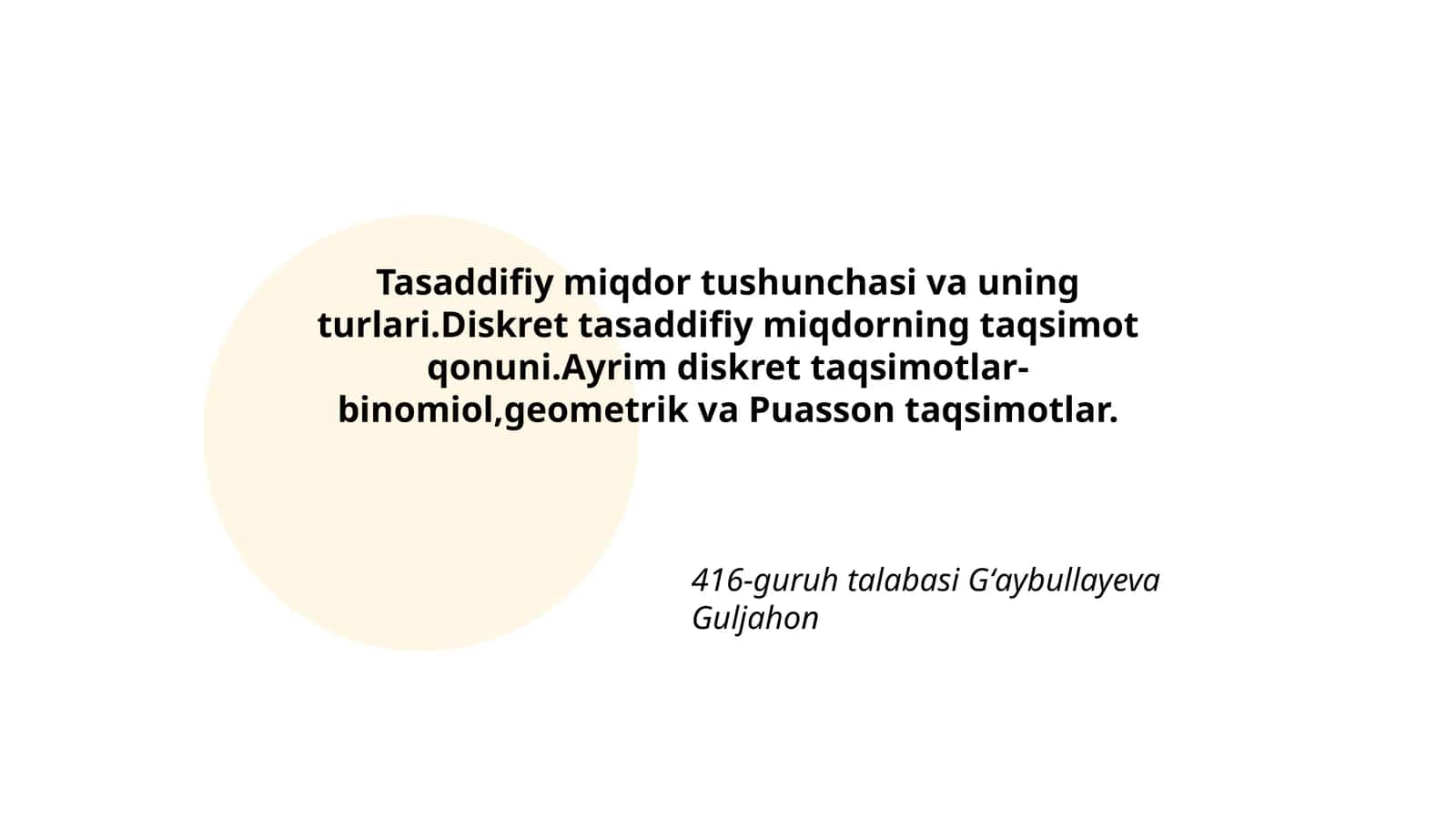 Tasaddifiy miqdor tushunchasi va uning turlari 1