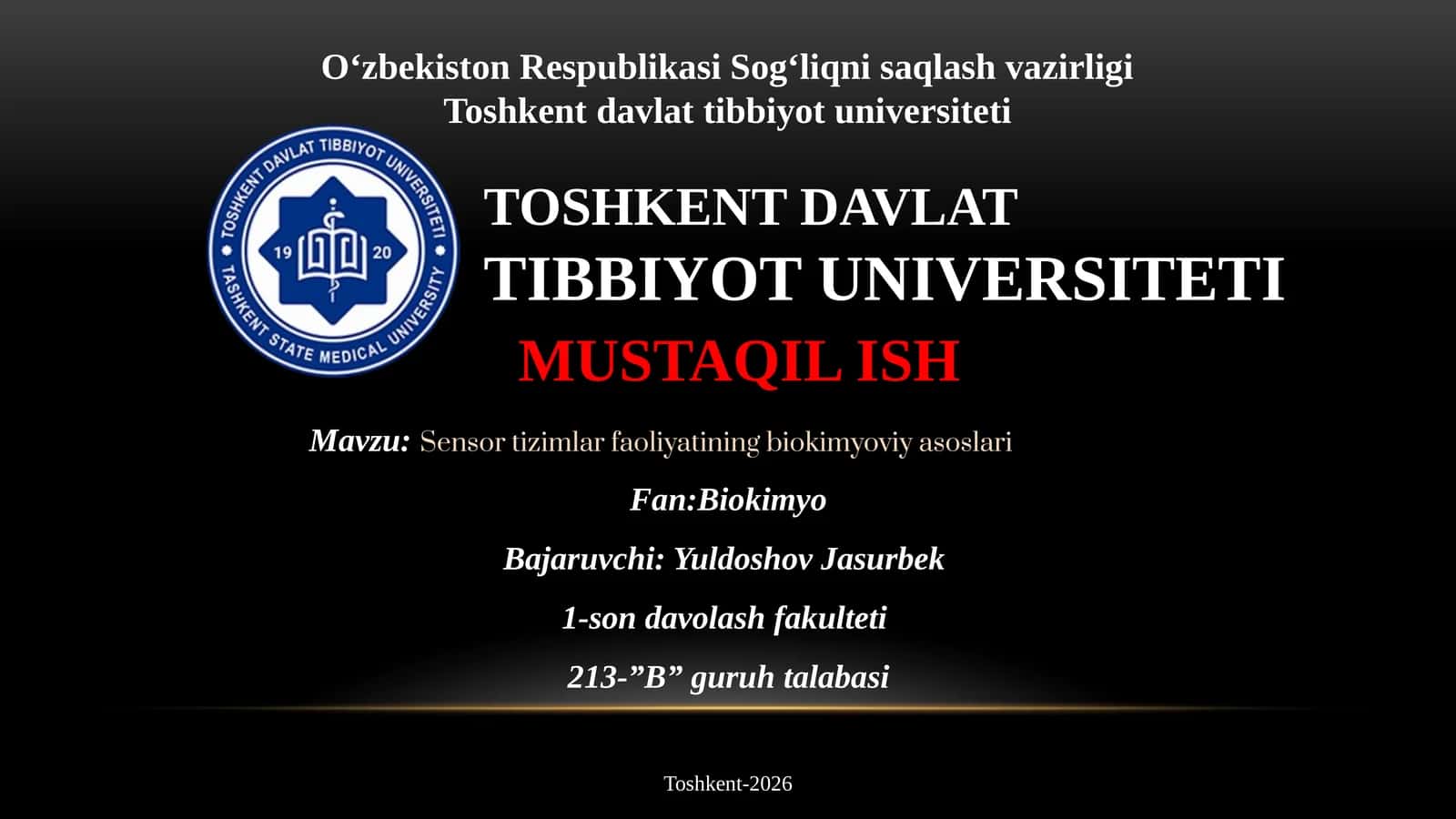 Sensor tizimlar faoliyatining biokimyoviy asoslari. 1