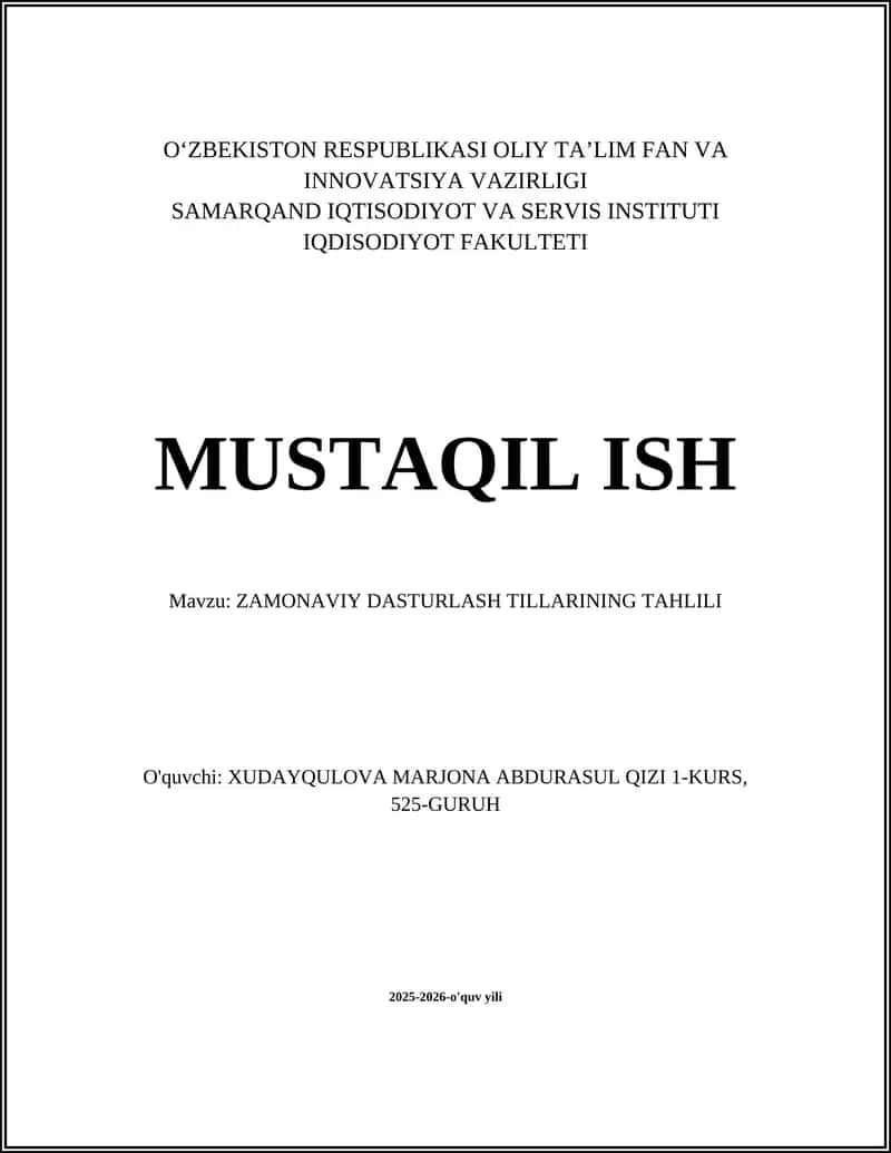 ZAMONAVIY DASTURLASH TILLARINING TAHLILI 1