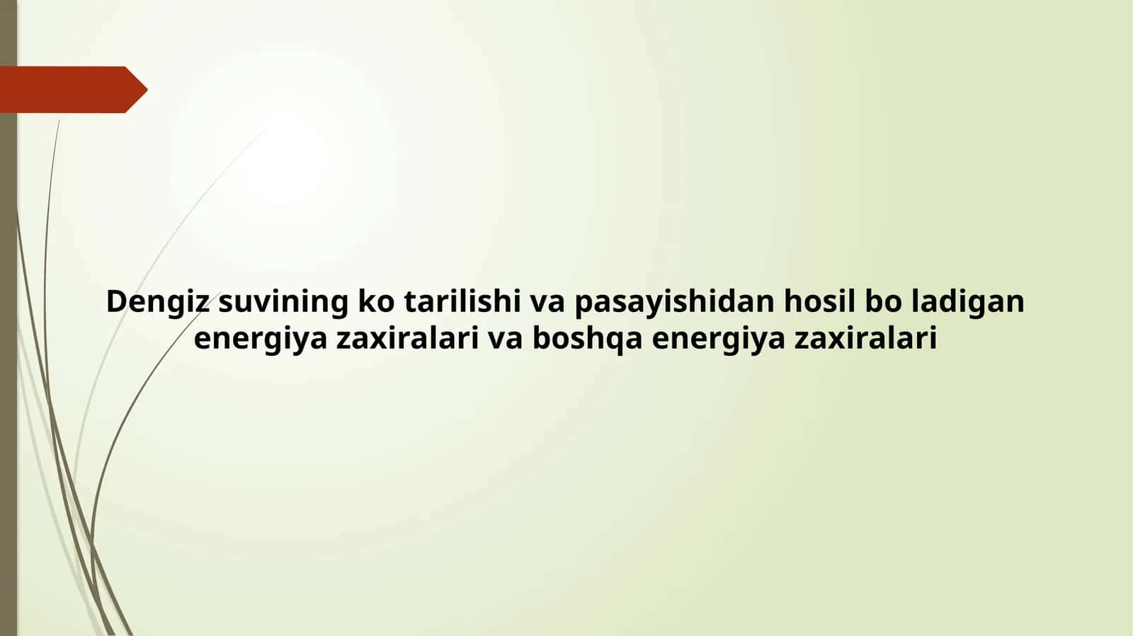 Dengiz suvining ko'tarilishi va pasayishidan hosil bo'ladigan energiya zaxiralari va boshqa energiya zaxiralari 1