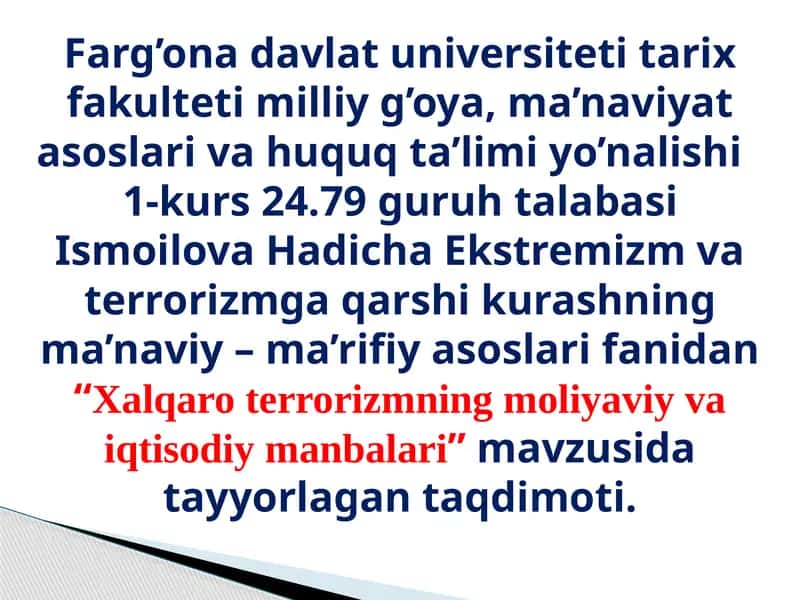 Xalqaro terrorizmning moliyaviy va iqtisodiy manbalari 1