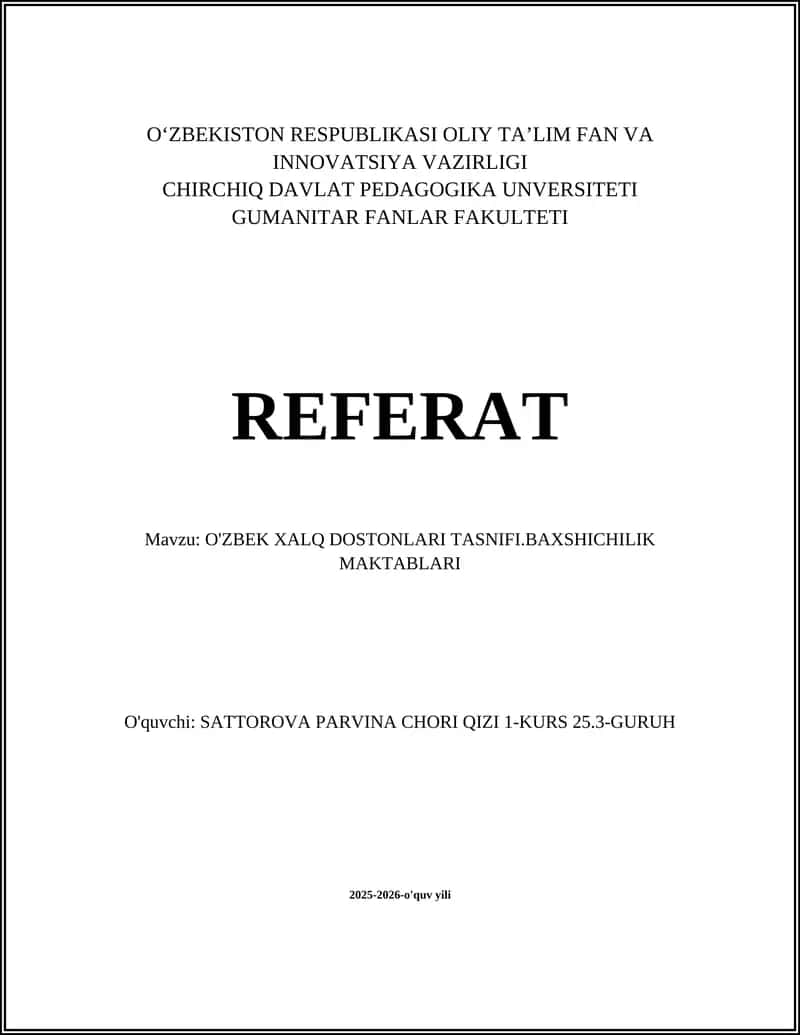 O'zbek Xalq Dostonlari Tasnifi 1