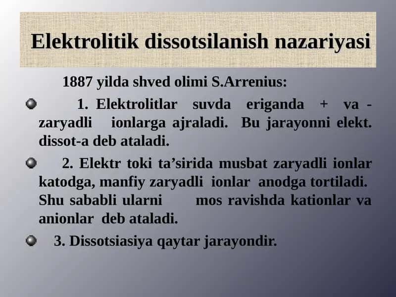 Elektrolitik dissotsilanish nazariyasi 1