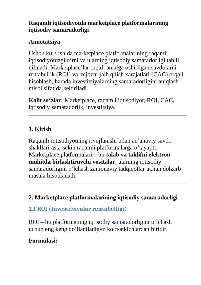Raqamli iqtisodiyotda marketplace platformalarining iqtisodiy samaradorligi 1