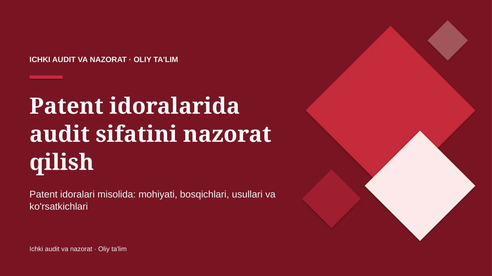 patent idoralarida audit sifatini nazorat qilish 9486 1