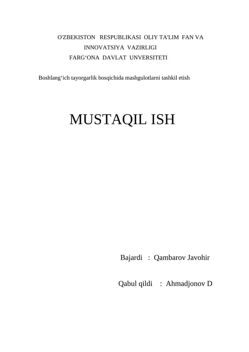 Boshlangʻich tayorgarlik bosqichida mashgulotlarni tashkil etish 1