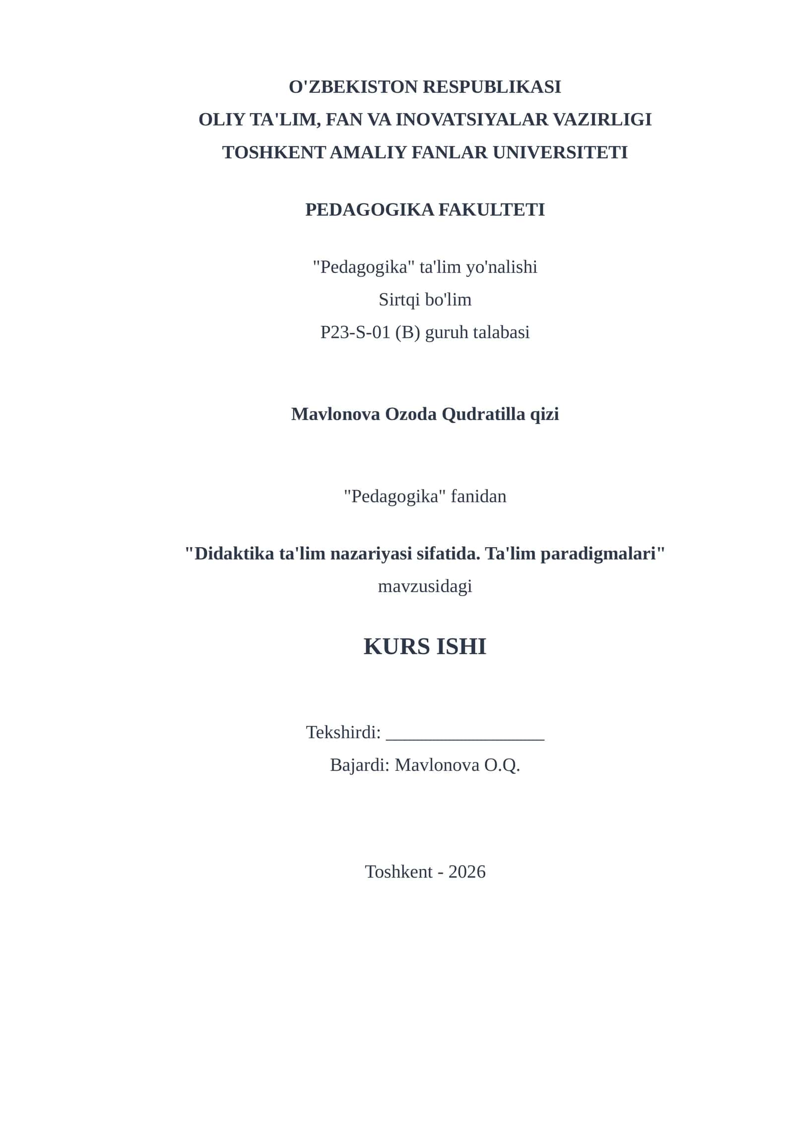 Didaktika ta'lim nazariyasi sifatida. Ta'lim paradigmalari 1