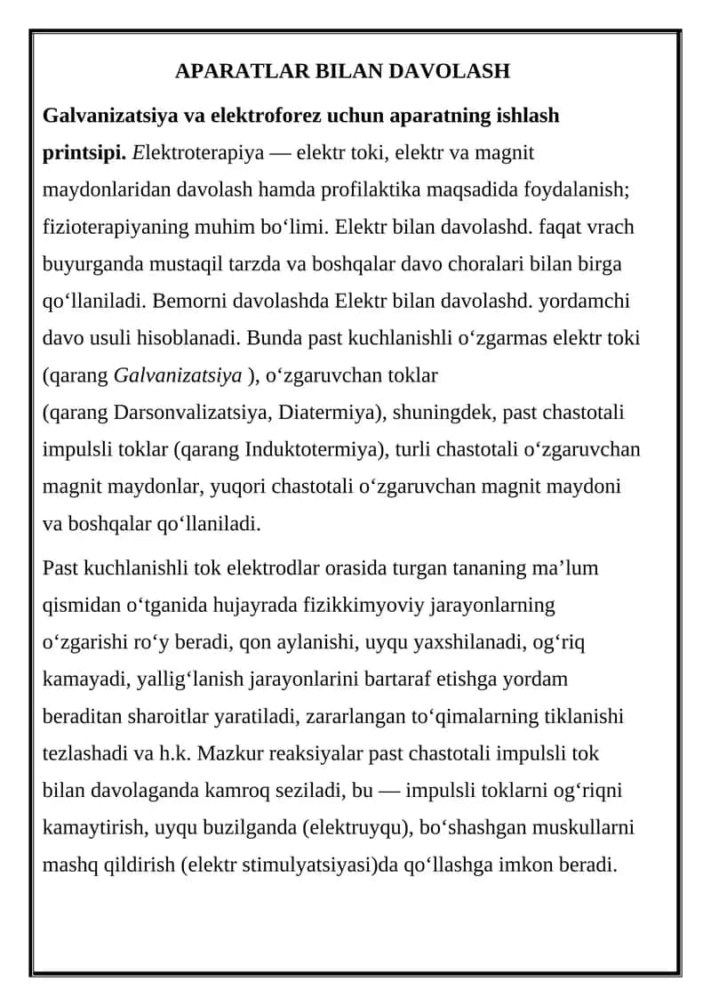 Galvanizatsiya va elektroforez uchun aparat 1