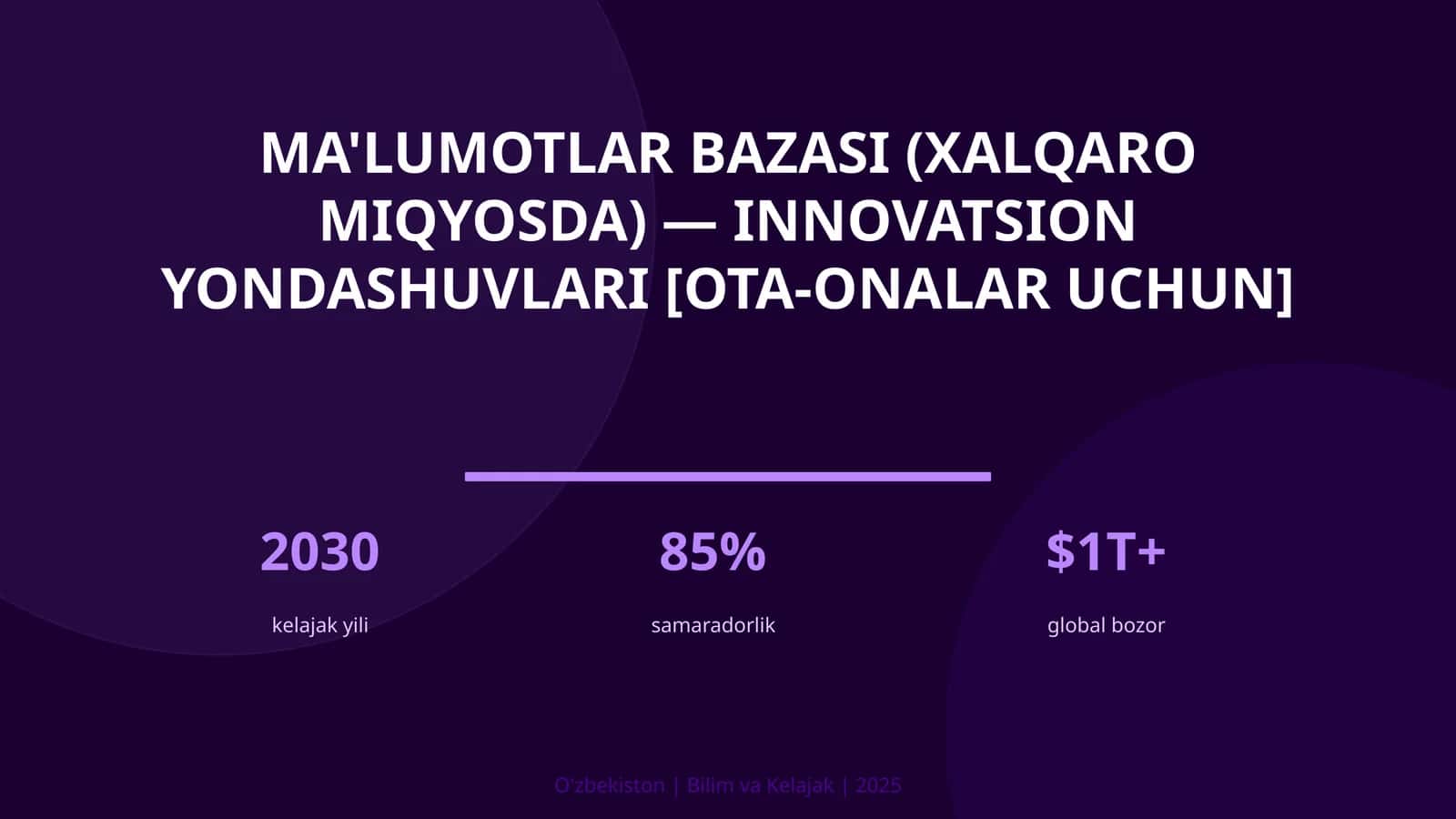 Ma'lumotlar bazasi (xalqaro miqyosda) — innovatsion yondashuvlari [ota-onalar uchun] 1