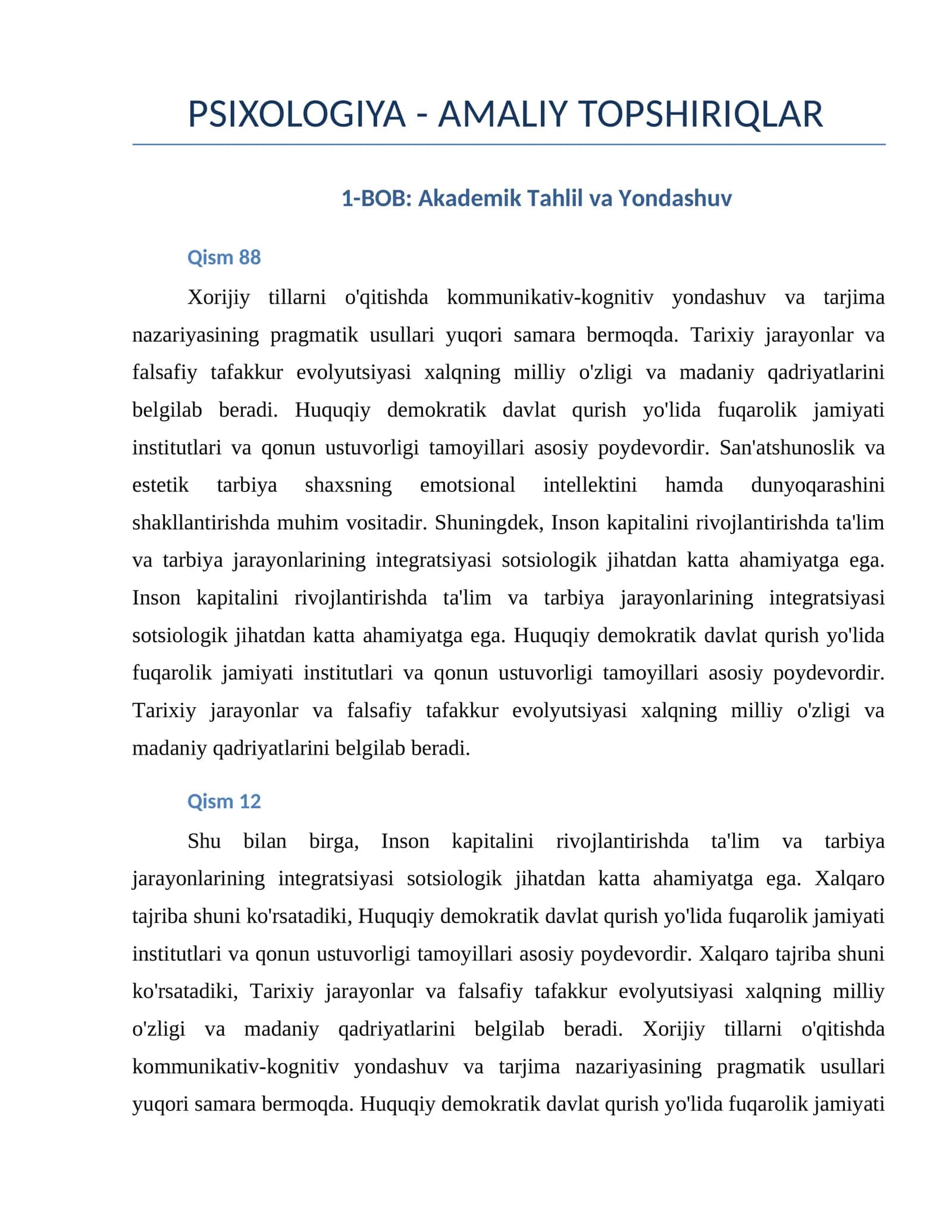 PSIXOLOGIYA - AMALIY TOPSHIRIQLAR 1