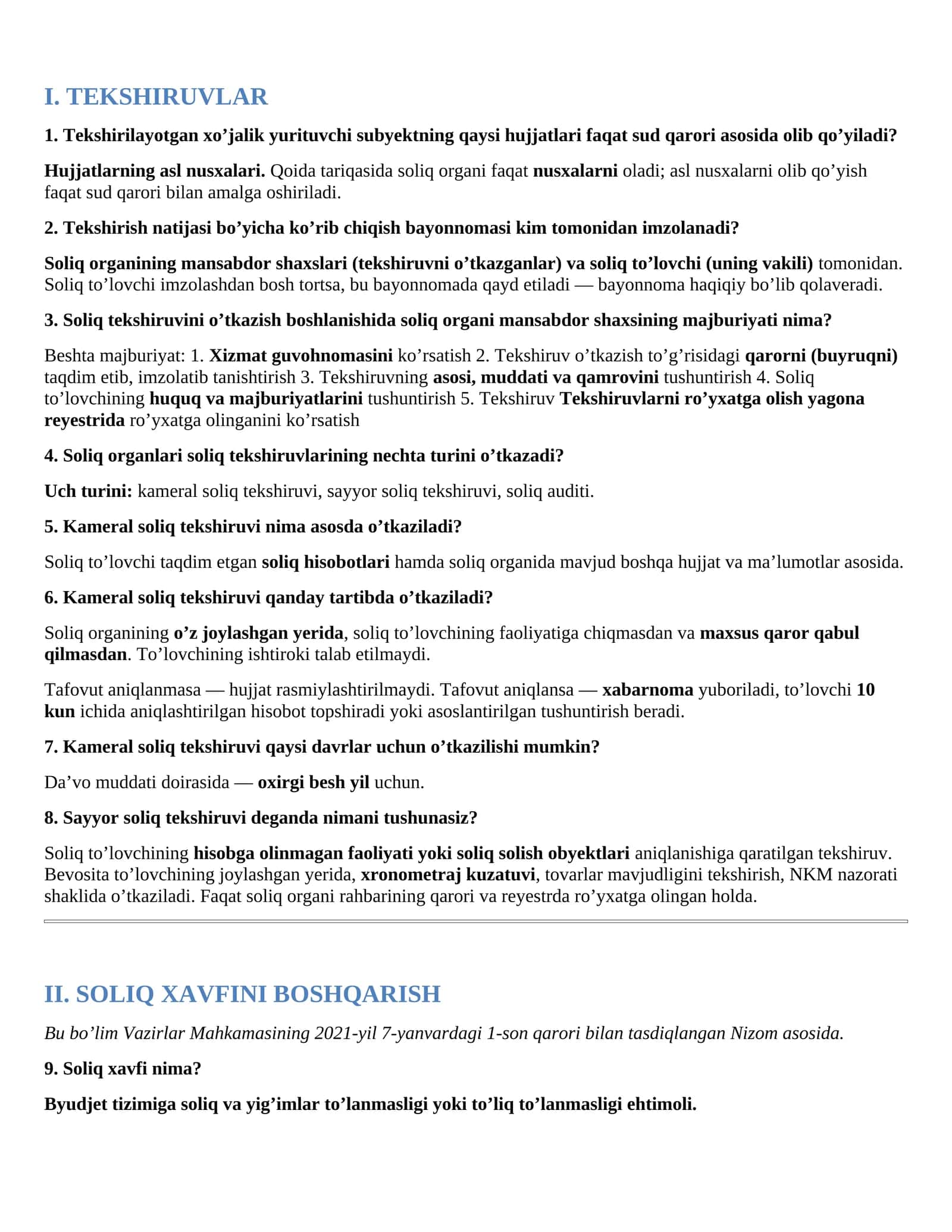 Soliq organlariga ishga kirish — suhbat savollari va javoblari  Soliq ishga kirish suhbat savollari va javoblari Soliq xodimi lavozimi uchun suhbat savollari  Soliq organlari uchun test va suhbat savollari  Soliq inspeksiyasiga ishga kirish savollari va javoblari  Soliq qo‘mitasi — ishga qabul suhbatiga tayyorgarlik 1