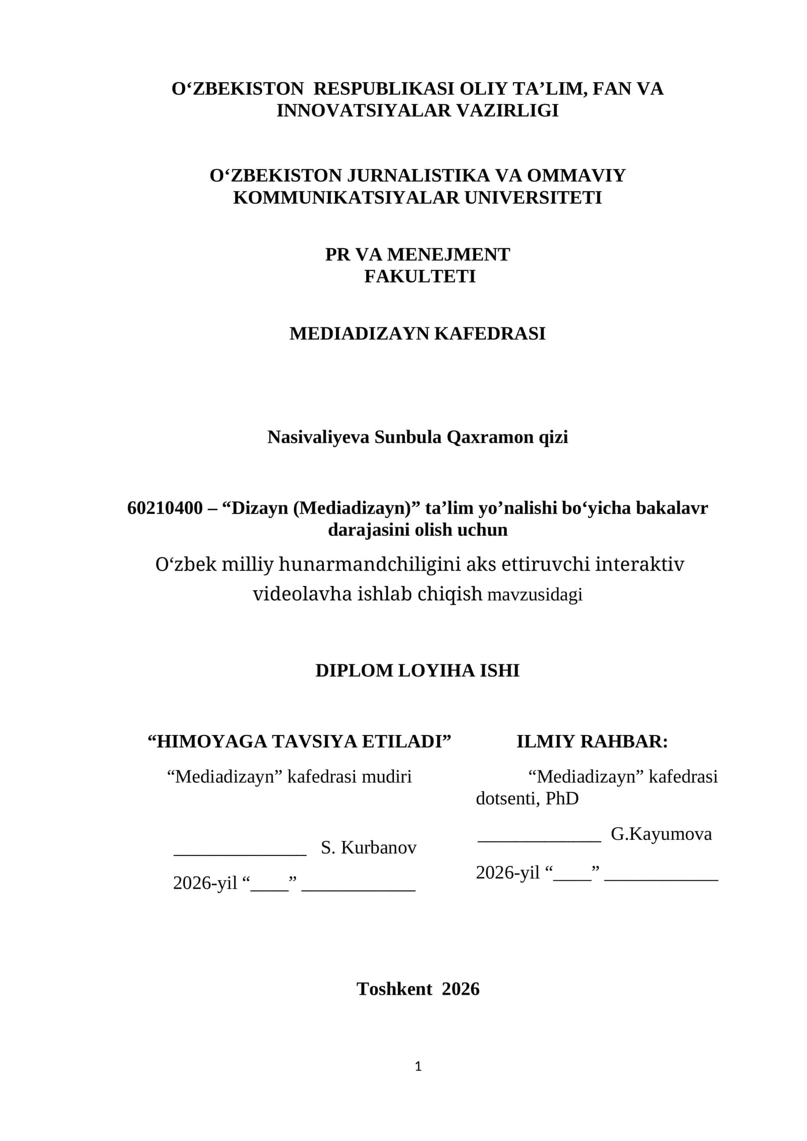 Dizayn (Mediadizayn) Ta'lim Yo'nalishi Bakalavr Darajasi 1