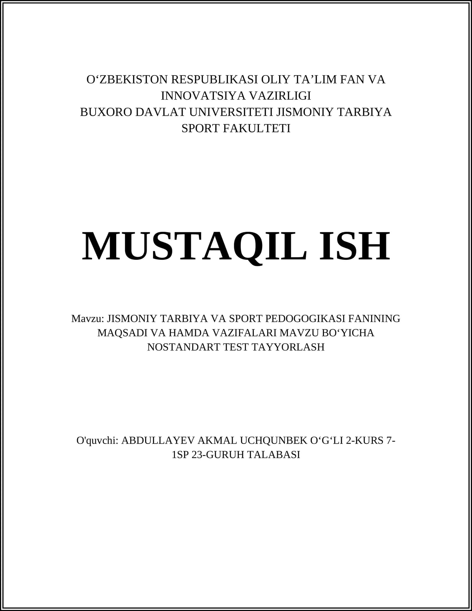 Jismoniy Tarbiya va Sport Pedagogikasi Fanining Maqsadi va Vazifalari 1