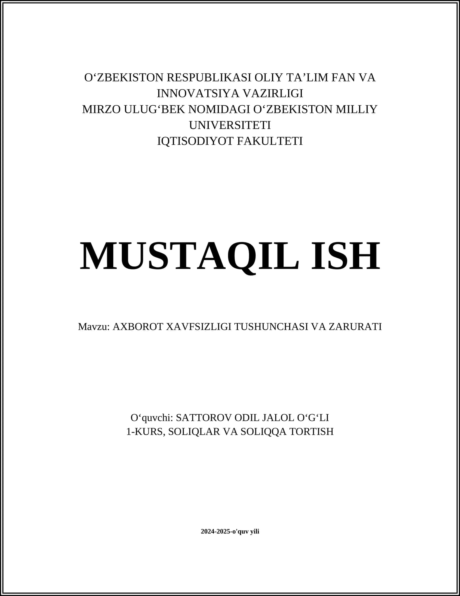 Axborot xavfsizligi tushunchasi va zarurati 1