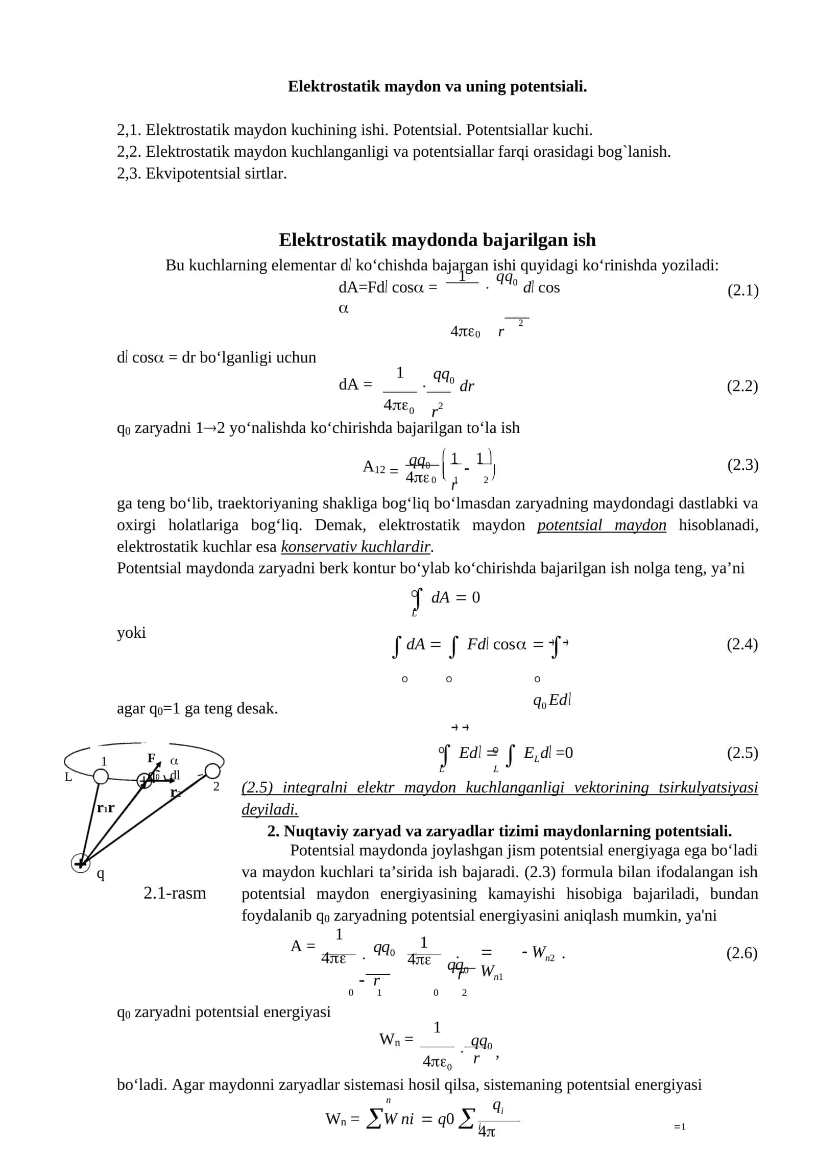 Elektrostatik maydon va uning potentsiali 1