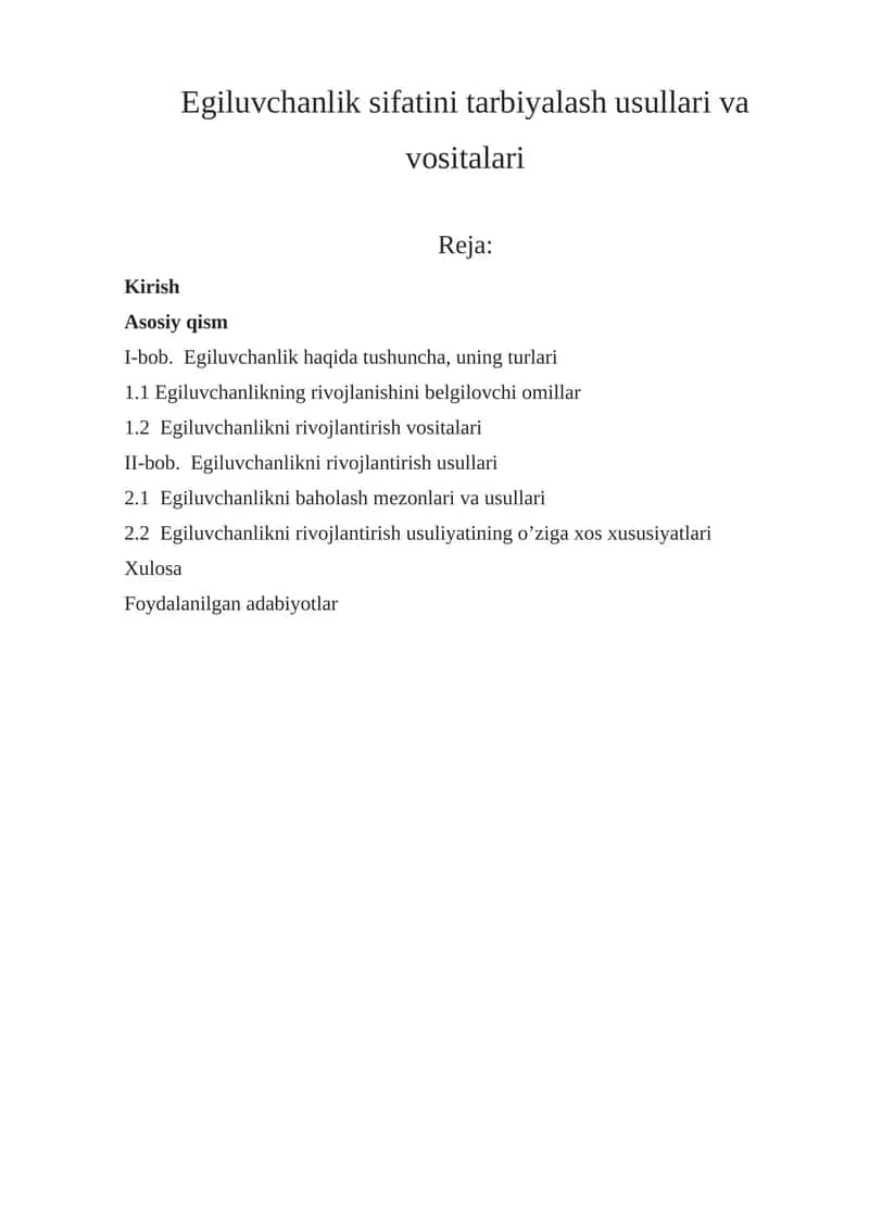 Egiluvchanlik sifatini tarbiyalash usullari va vositalari 1