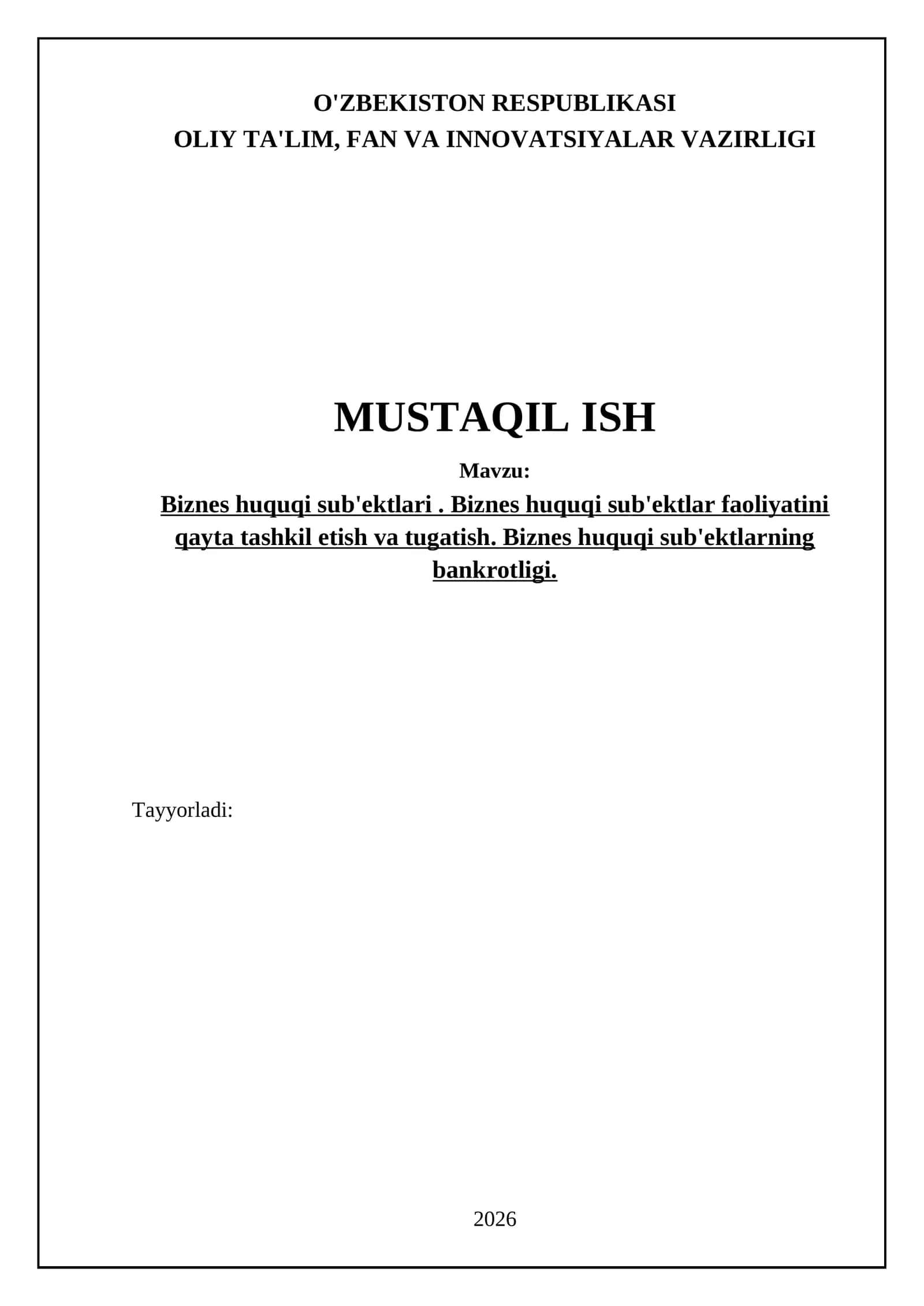 Biznes huquqi sub'ektlari 1