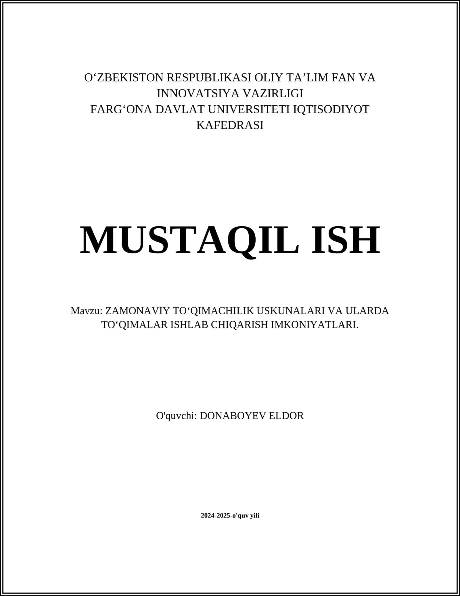 ZAMONAVIY TOʻQIMACHILIK USKUNALARI VA ULARDA TOʻQIMALAR ISHLAB CHIQARISH IMKONIYATLARI 1