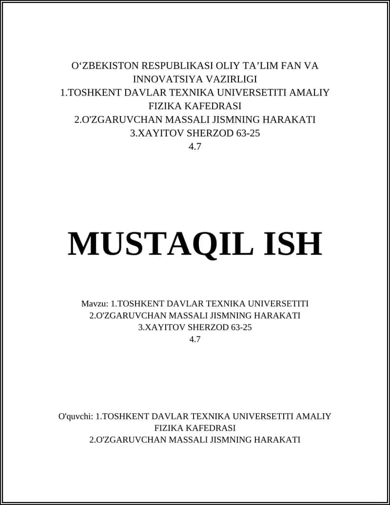 O'zgaruvchan massali jismning harakati 1