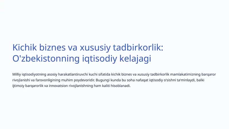 Kichik biznes va xususiy tadbirkorlik: O'zbekistonning iqtisodiy kelajagi 1