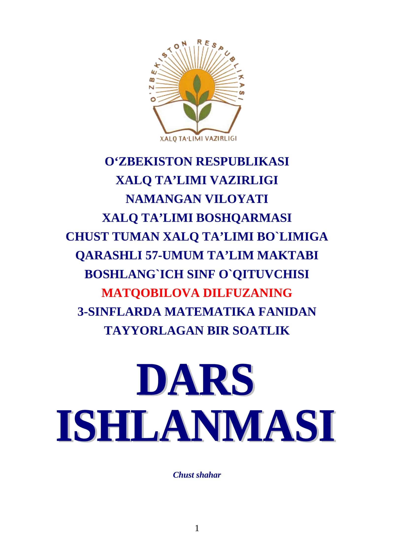 3-SINFLARDA MATEMATIKA FANIDAN TA’LIM MAKTABI 1
