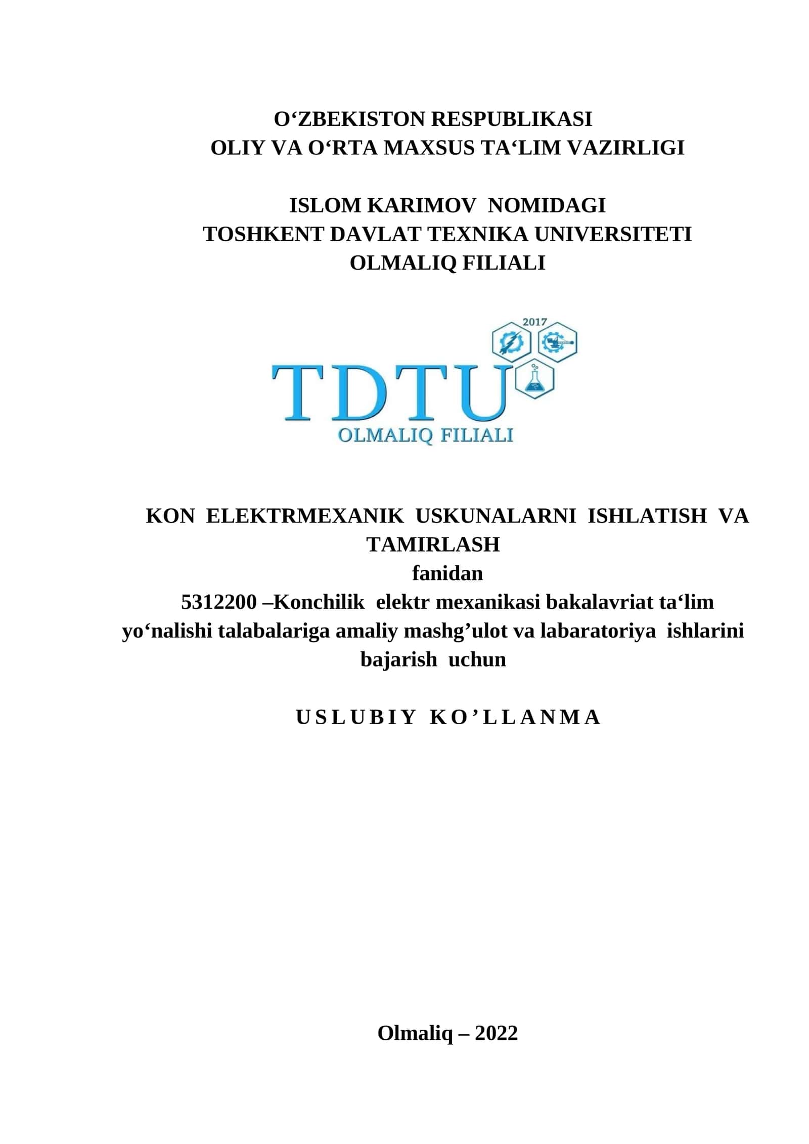 KON ELEKTRMEXANIK USKUNALARNI ISHLATISH VA TAMIRLASH 1