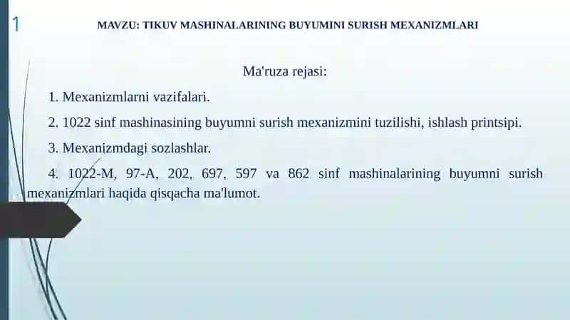 TIKUV MASHINALARINING BUYUMINI SURISH MEXANIZMLARI