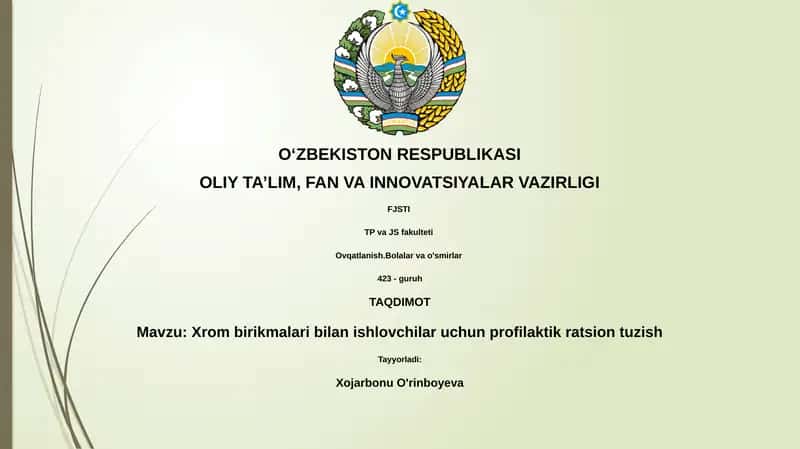 Xrom birikmalari bilan ishlovchilar uchun profilaktik ratsion tuzish 1