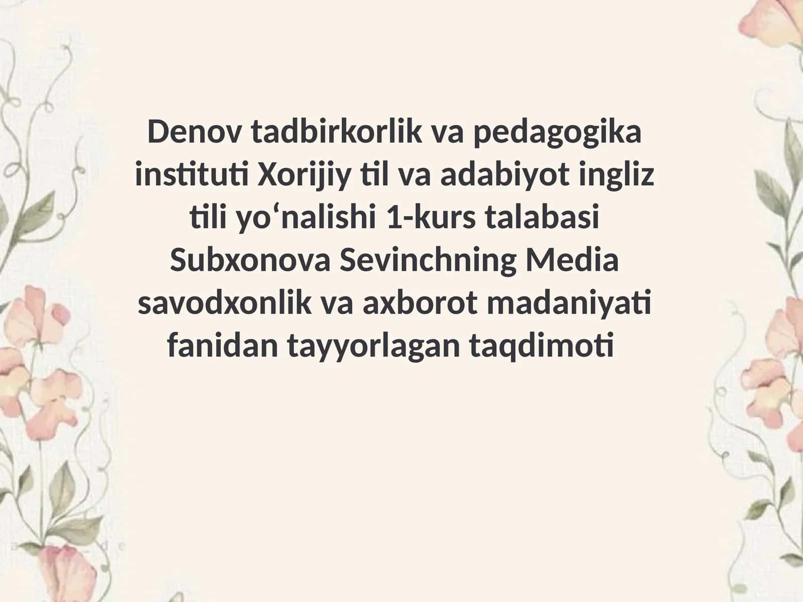 Xorijiy til va adabiyot ingliz tili yoʻnalishi 1-kurs talabasi 1