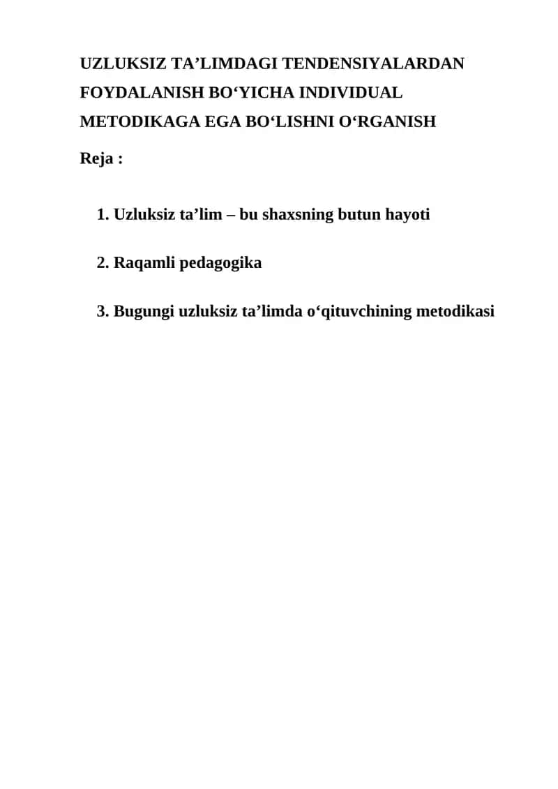 Uzluksiz ta’limda individual metodikaga ega bo'lish 1