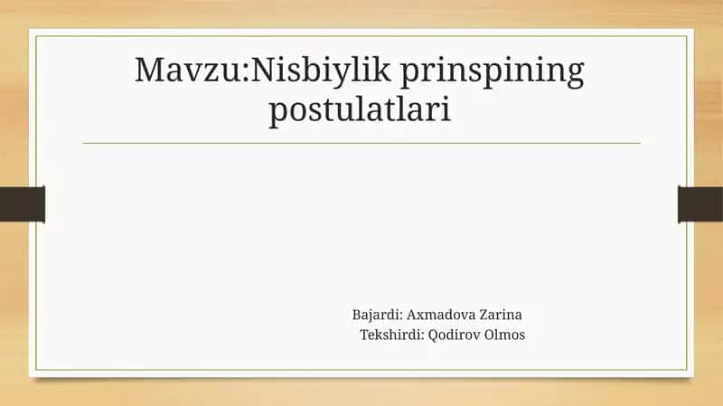 Nisbiylik prinsipi 1