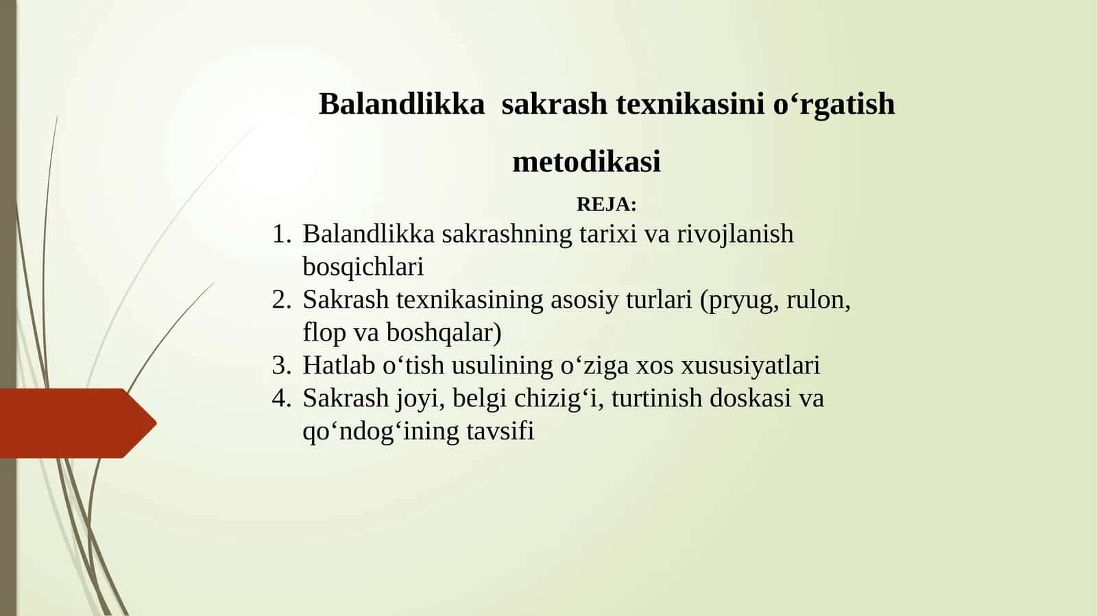 Balandlikka sakrash texnikasini oʻrgatish metodikasi 1