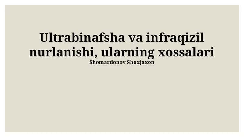 Ultraviyole va infraqizil nurlanish 1