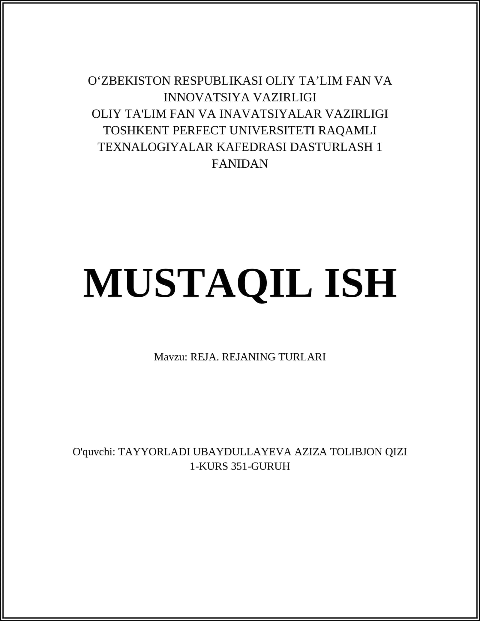 REJA. REJANING TURLARI 1