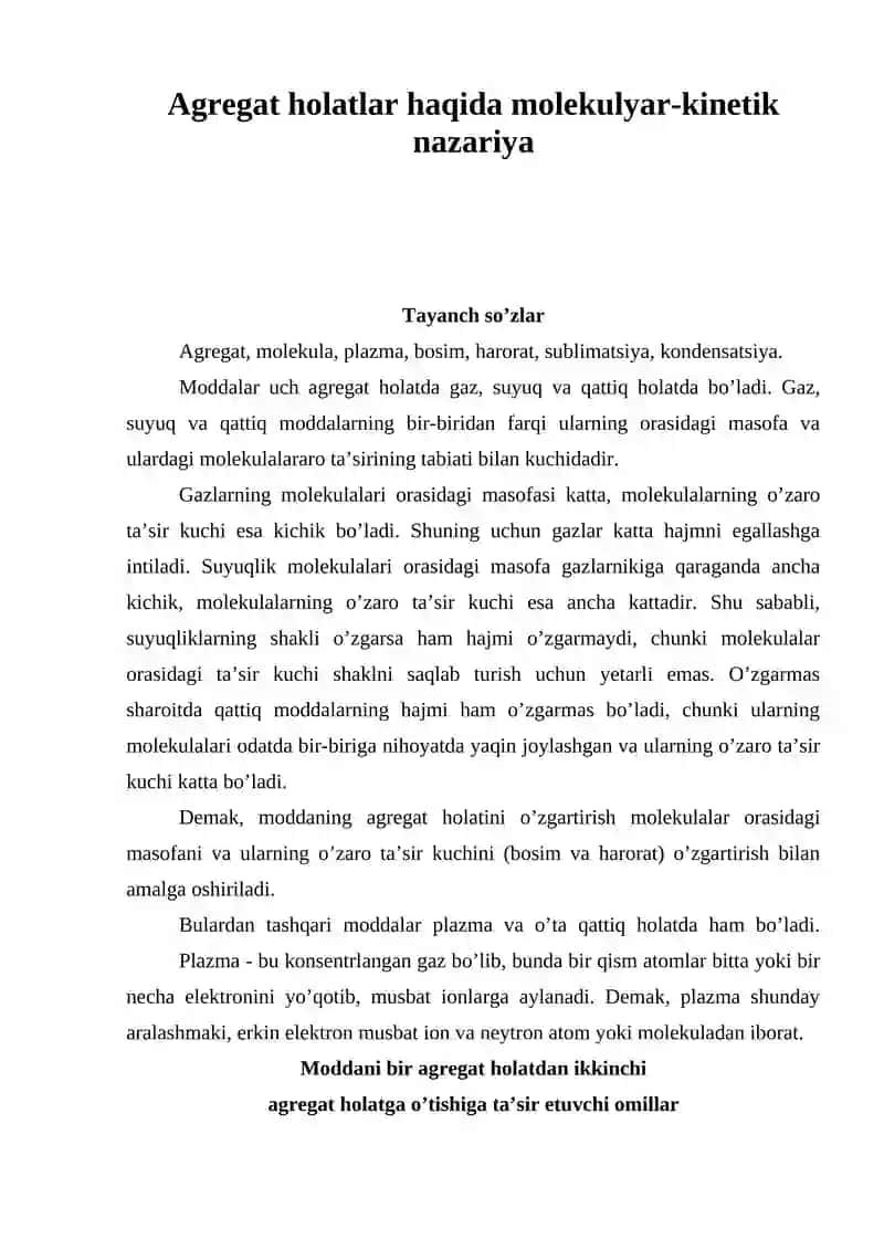 Agregat holatlar haqida molekulyar-kinetik nazariya