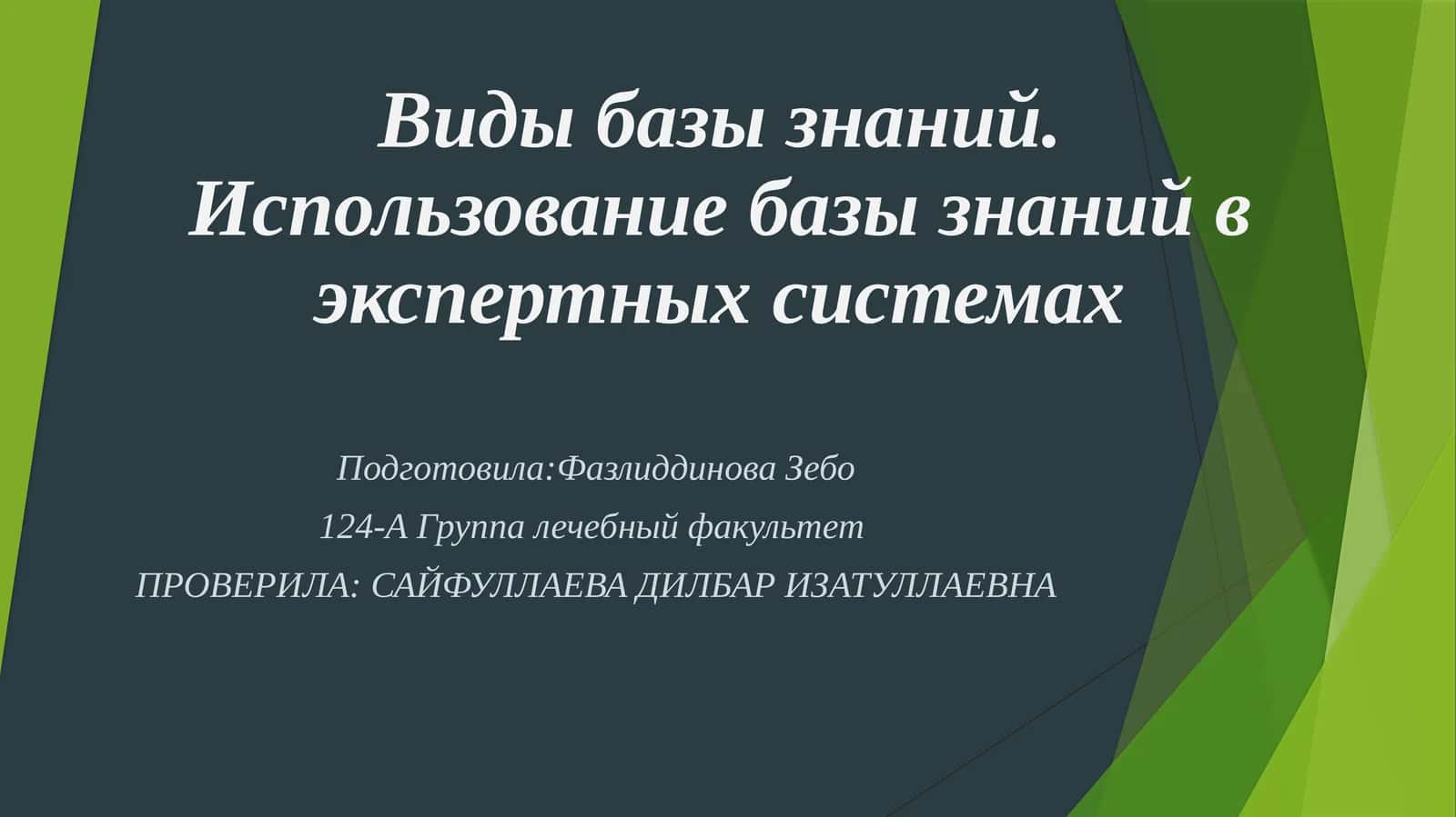 Виды базы знаний. Использование базы знаний в экспертных системах 1