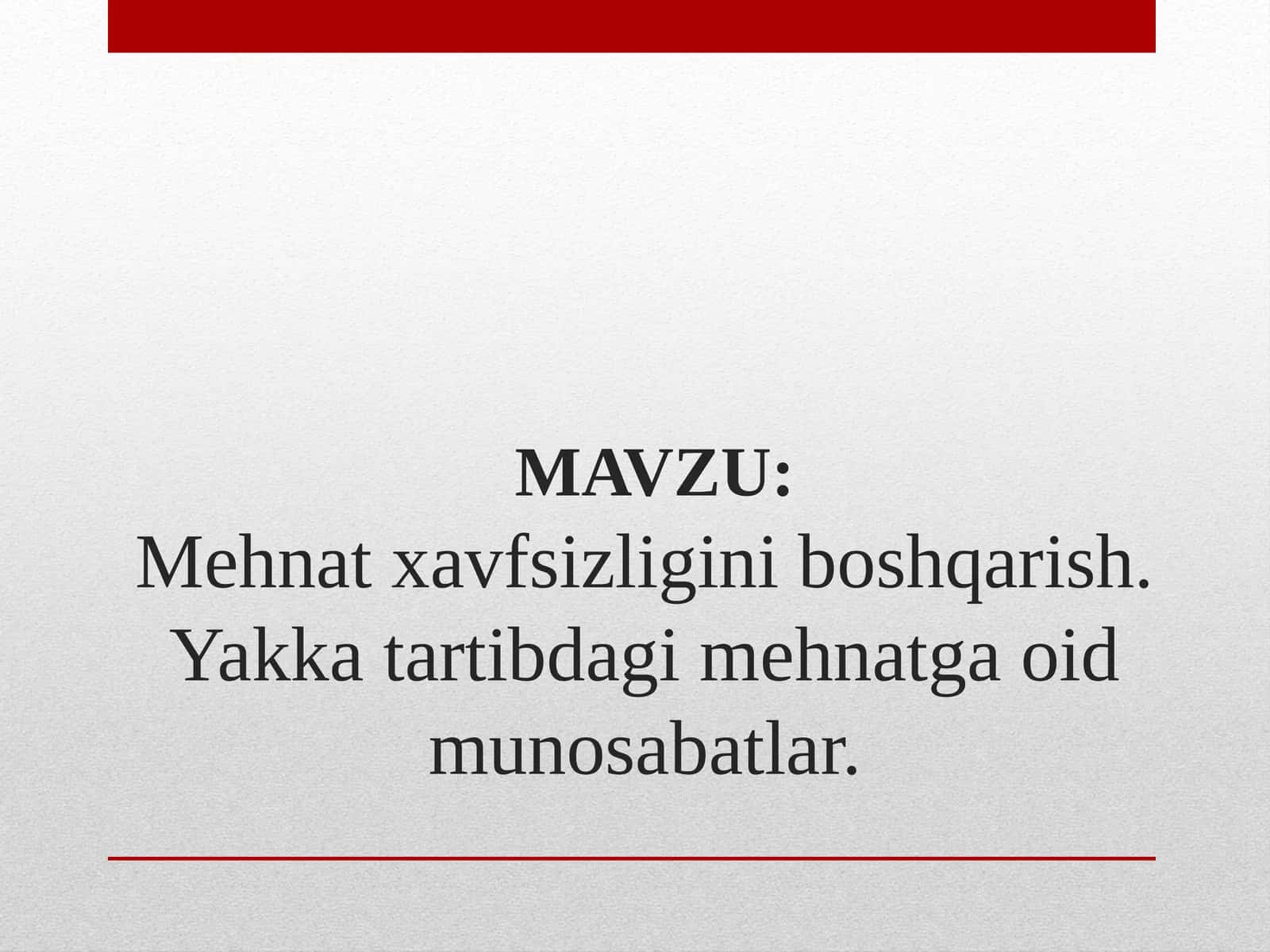 Mehnatxavfsizliginiboshqarish.Yakkatartibdagimehnatgaoidmunosabatlar 1