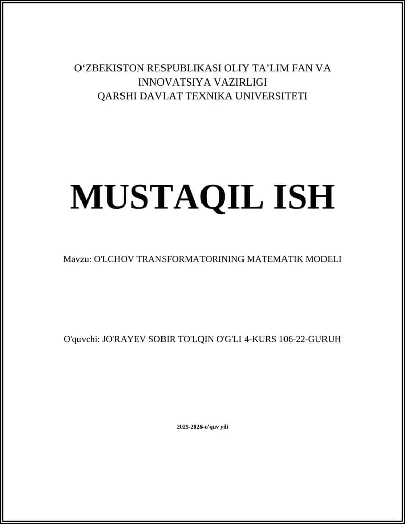 O'LCHOV TRANSFORMATORINING MATEMATIK MODELI 1