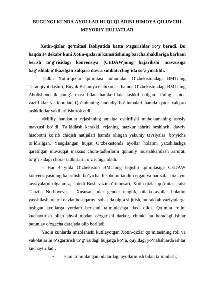 Xotin-qizlar huquqlarini himoya qiluvchi meyoriy hujjatlar 1