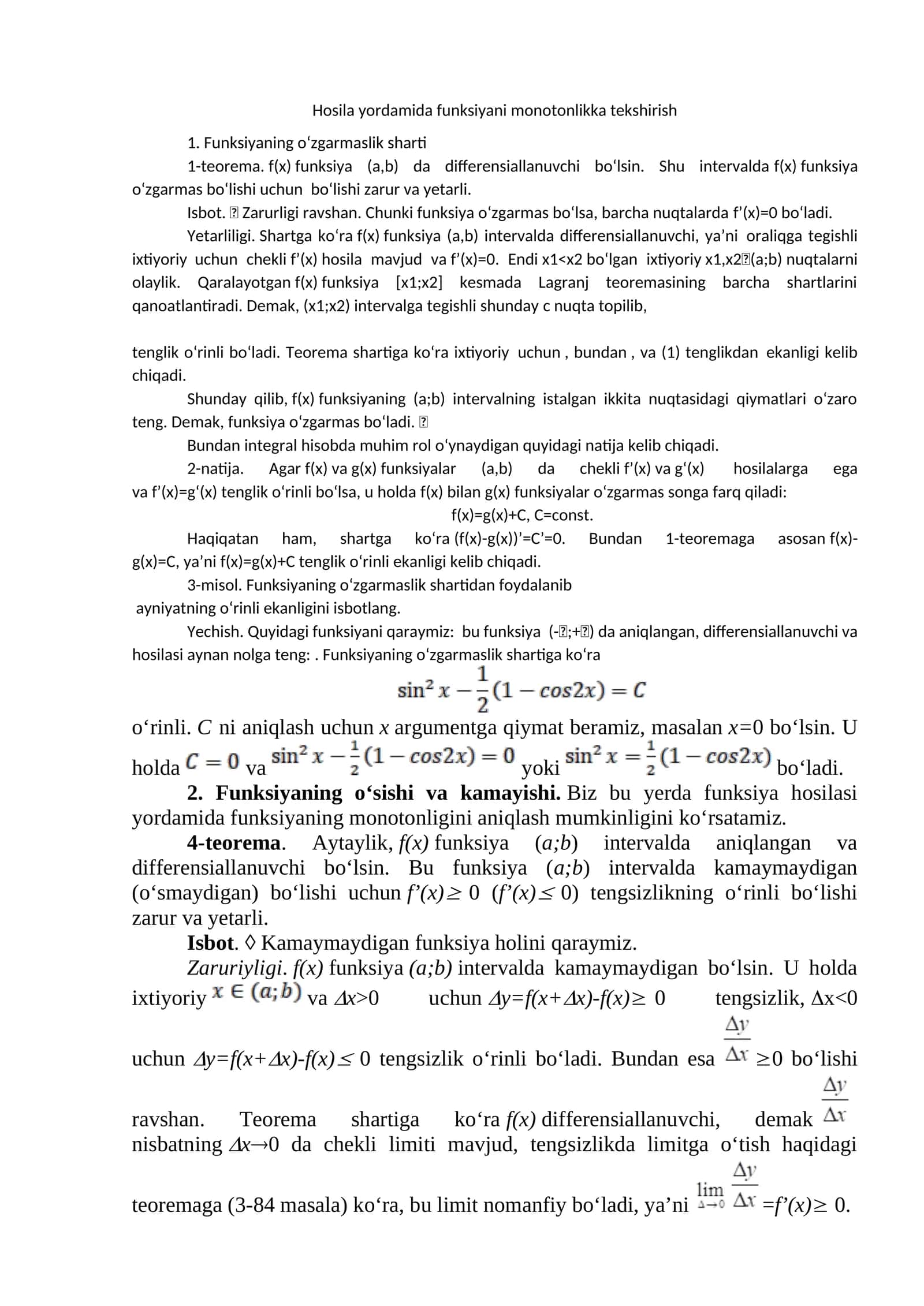 Funksiyani monotonlikka tekshirish 1