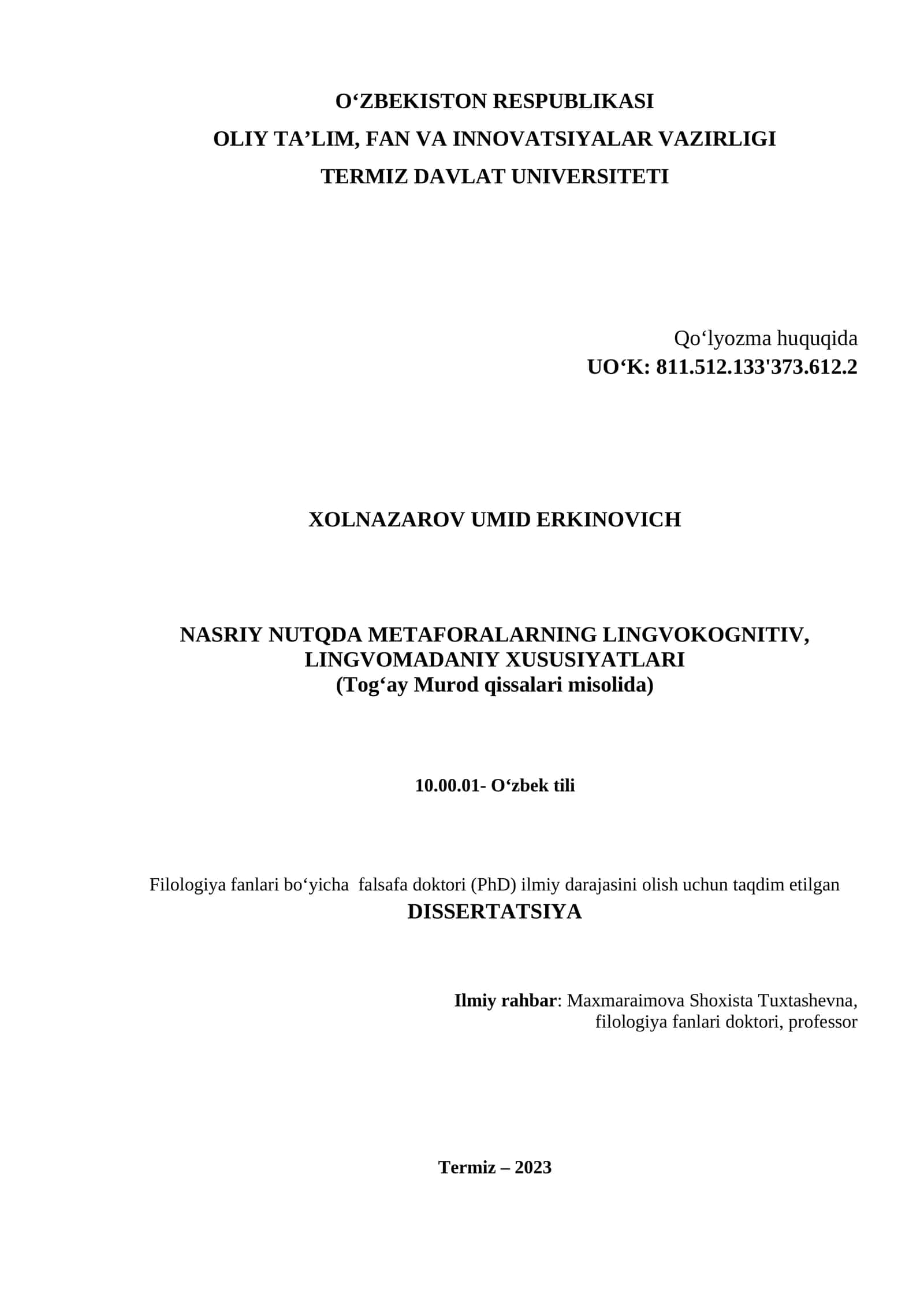 NASRIY NUTQDA METAFORALARNING LINGVOKOGNITIV, LINGVOMADANIY XUSUSIYATLARI 1