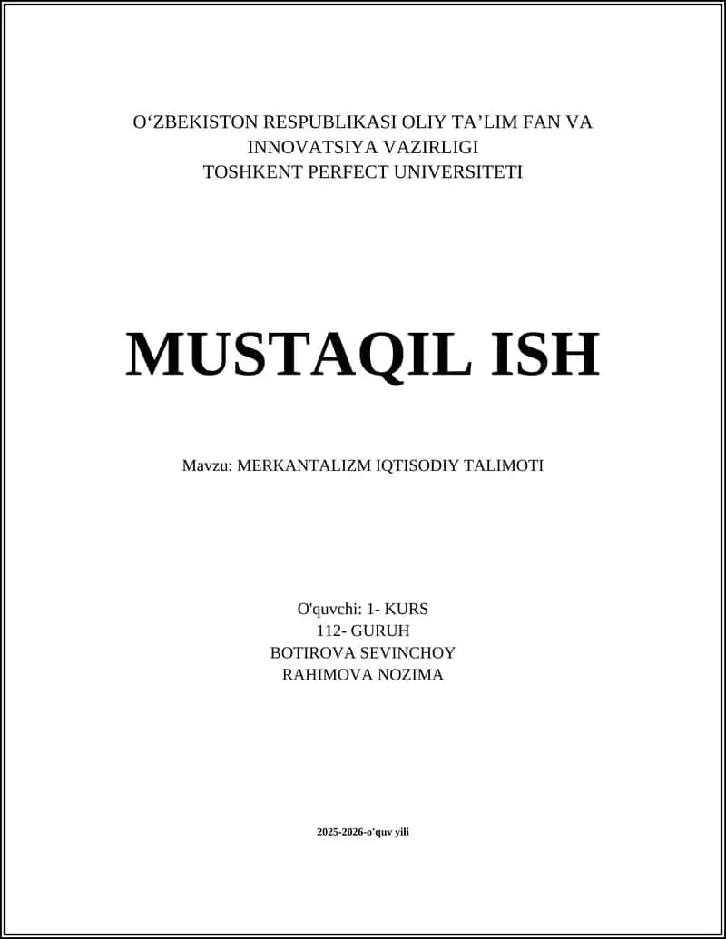 MERKANTALIZM IQTISODIY TALIMOTI 1