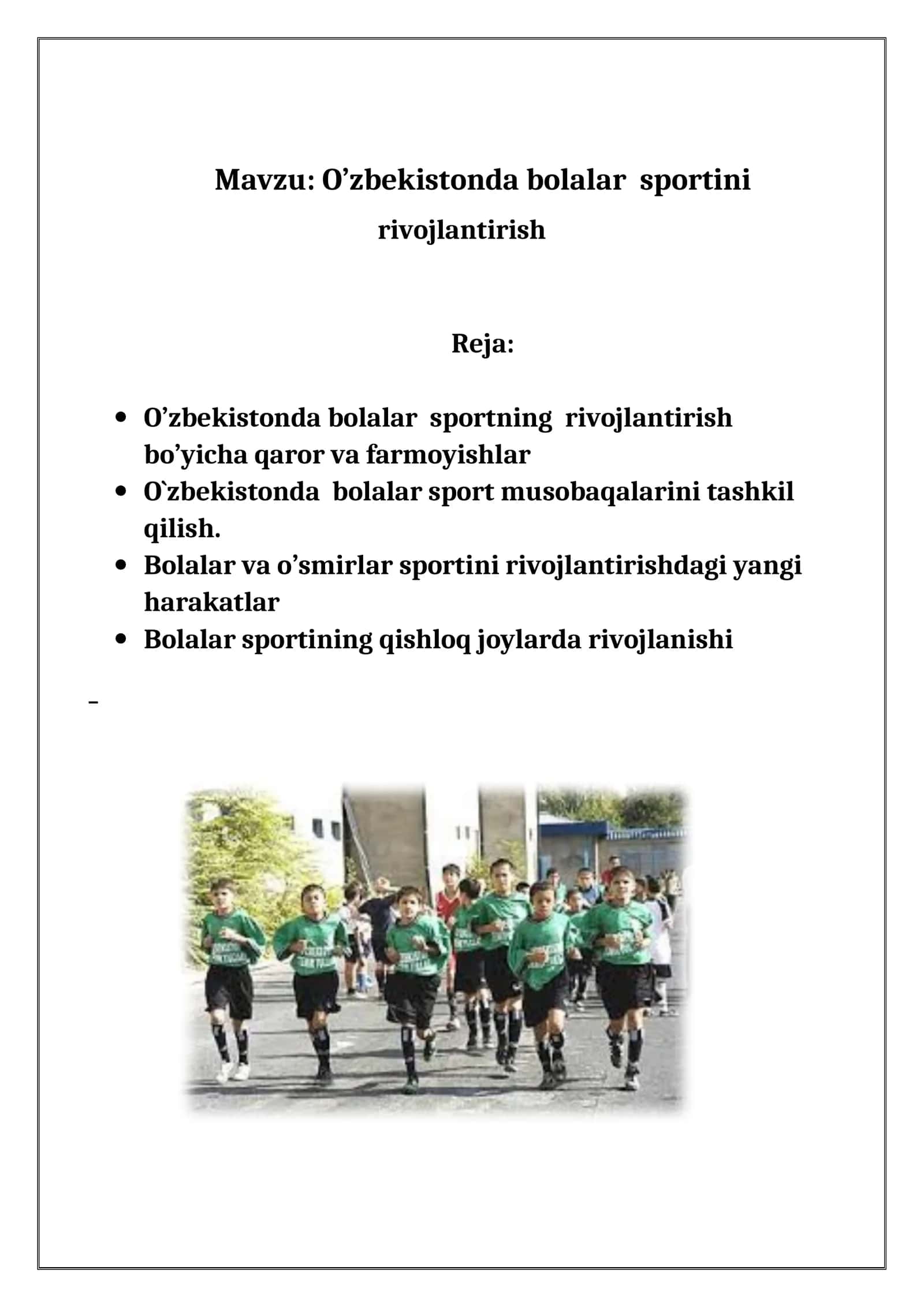 O'zbekistonda bolalar sportini rivojlantirish 1