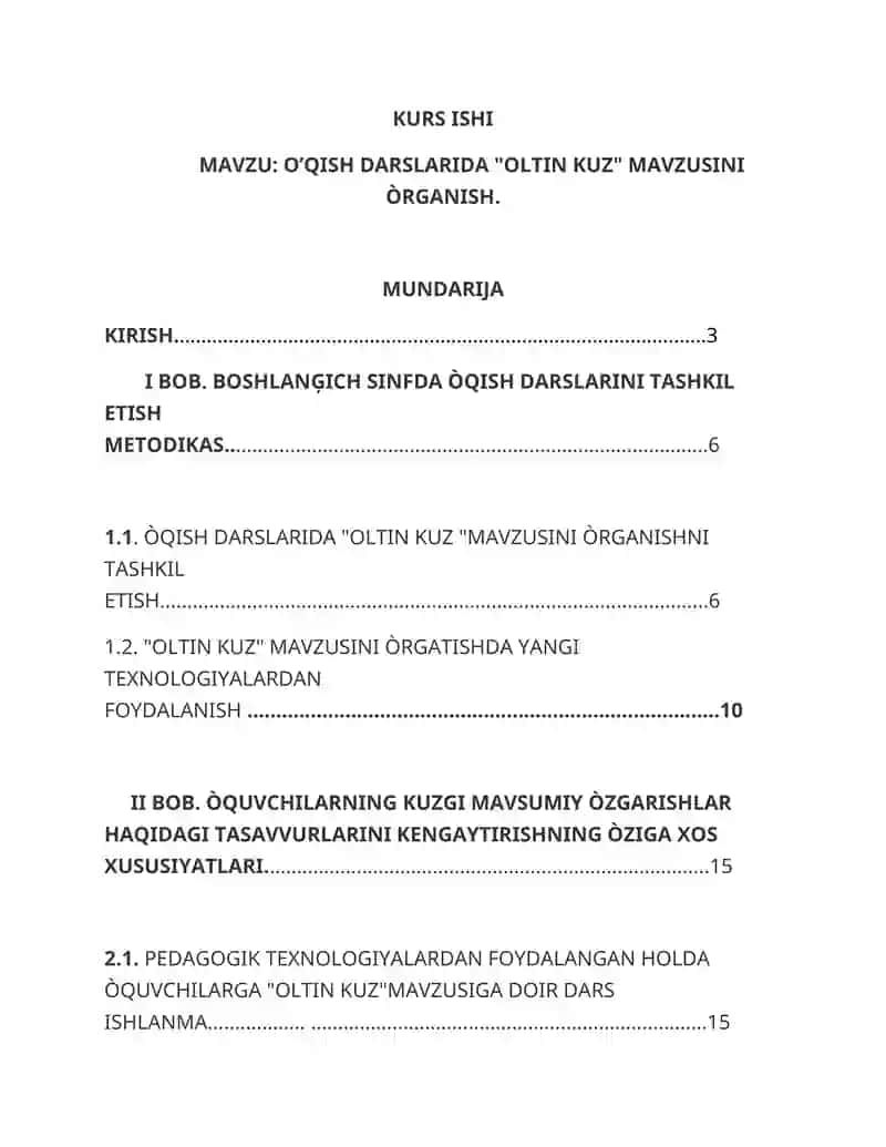 O’QISH DARSLARIDA "OLTIN KUZ" MAVZUSINI ÒRGANISH