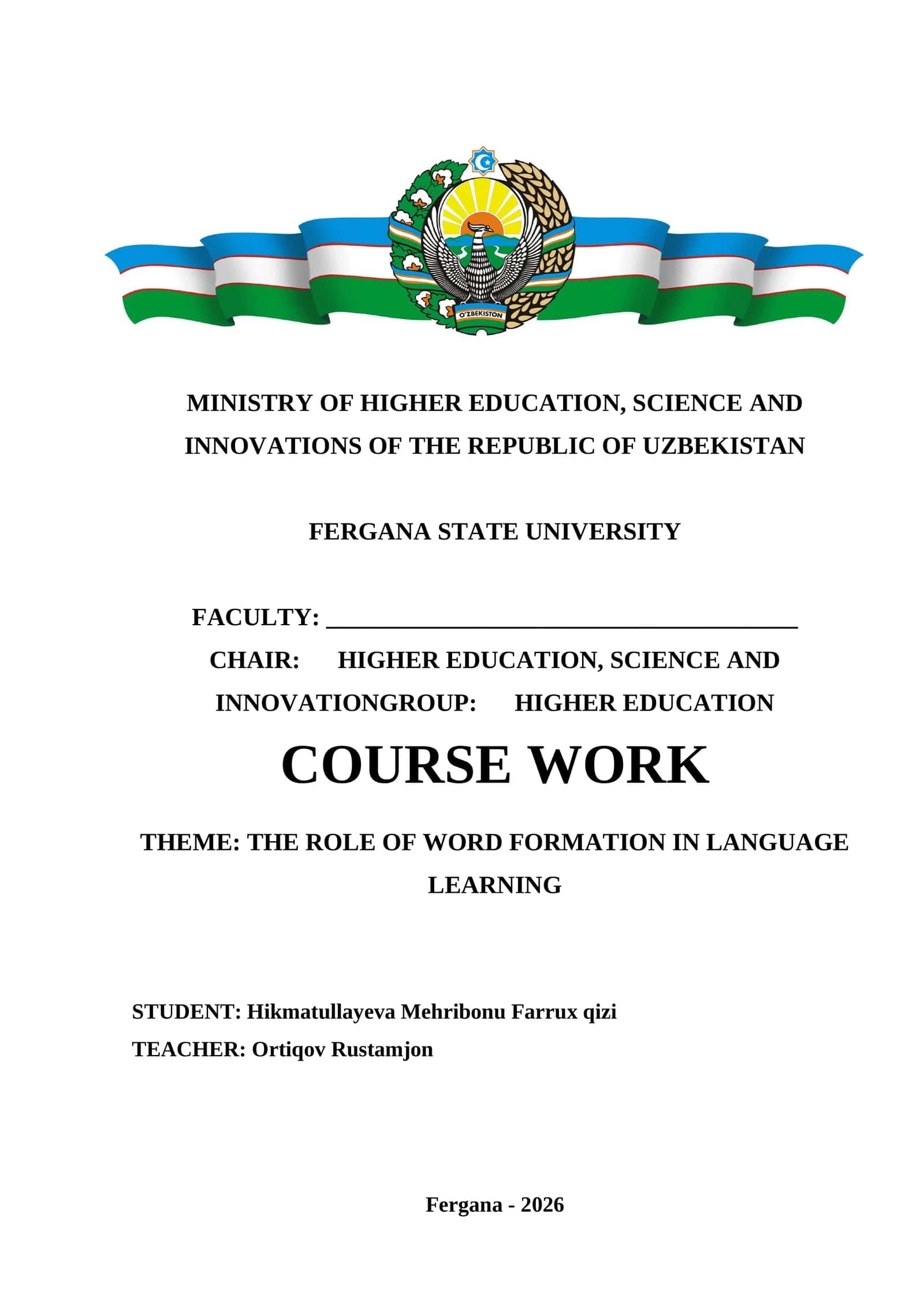 THEME: THE ROLE OF WORD FORMATION IN LANGUAGE LEARNING 1
