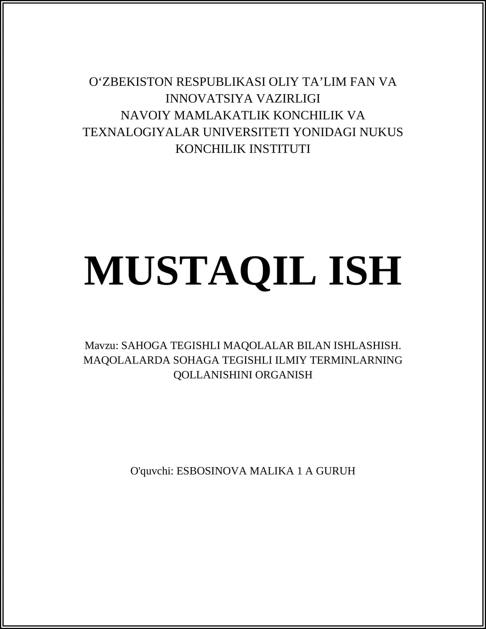 SAHOGA TEGISHLI MAQOLALAR BILAN ISHLASHISH 1